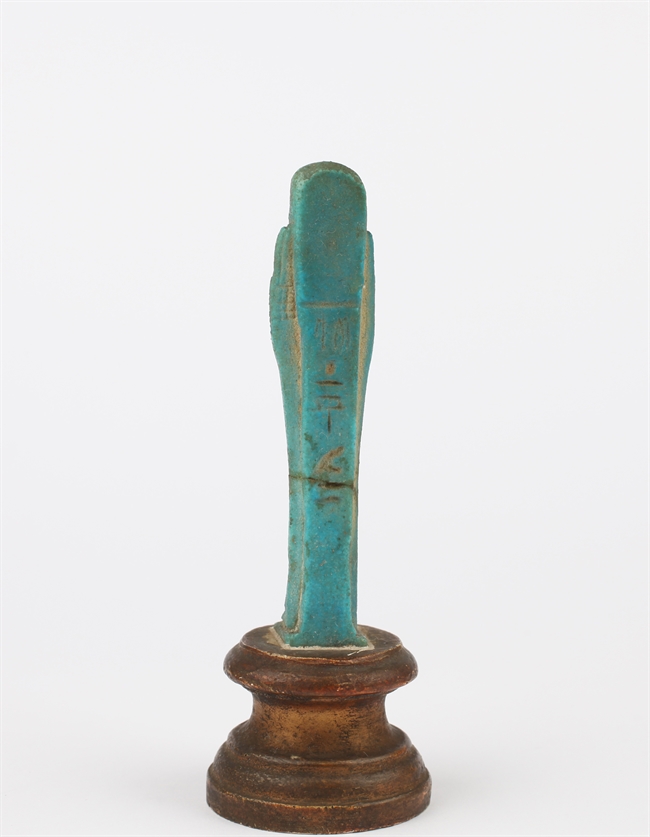 Shabti from turquoise blue faience